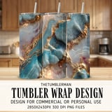 20 oz Skinny Tumbler Wrap Sublimation Design, Blue Gold Agate Straight and Tapered Wrap png, Digital Tumbler, Instant Download thumbnail 1