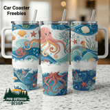 40oz Tumbler Sublimation Wrap, Octopus Seamless Pattern, Distressed Tapered, Under the Sea Digital Download, Ocean Creature Wrap thumbnail 1