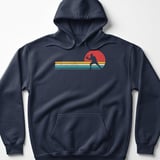 Pickleball Gildan Fleece Hoodie, Retro Vintage 70s Sunset Stripes Player Silhouette, Court Pullover thumbnail 6