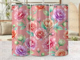 Peony Rose Watercolor Tumbler Wrap PNG, Floral 20oz Skinny Tumbler Sublimation Design, Digital Download Gift for Her, Seamless Floral thumbnail 5