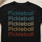 Pickleball Sport-Tek Performance Tee, Pickleball Multi-Color Retro Stripe Text Graphic, Court Apparel thumbnail 1