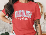 Oncology Nurse Patchwork T-Shirt: Floral Gingham Patterned, Cancer Awareness Design thumbnail 3