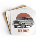 Grand Wagoneer 'My Love' Corkwood Coaster Set, The Waggy, Car Lover Gift, Petralla Shop thumbnail 1
