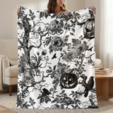 Gothic Toile Halloween Woven Blanket, Vintage Dark Academia Throw Pillow & Tapestry Blanket, Spooky Victorian Botanical Pumpkin Home Decor thumbnail 1