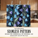 Bluebell Flower Tumbler, Digital Download, Watercolor Floral, Scrapbook Paper, Floral Junk Journal, Dark Bluebell, Tumbler Design PNG thumbnail 2