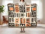 Abstract Mudcloth Pattern Velveteen Blanket, Boho African Design Throw Pillow, Geometric Black Yellow White Woven Blanket, Eclectic Home thumbnail 2