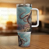 Octopus 40oz Tumbler Wrap PNG Digital, Deep Sea Ocean Sublimation Design, Seamless Marine Life Distressed Aquatic Art Download thumbnail 8