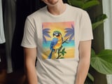 Tropical Parrot Sunset Beach T-Shirt, Vibrant Macaw Bird Tee, Island Life Vacation Shirt, Nature Lover Gift for Her, Beach Summer Apparel thumbnail 7