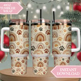 Boho Paw Print Rainbow Pattern Digital Size Bundle Png thumbnail 8