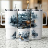 Vintage Truck 40oz Tumbler Wrap Sublimation Design, Classic Car Forest Mist PNG Digital Download for Men, Rustic Trucker Gift thumbnail 11