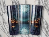 Full Wrap Spooky Halloween Tumbler Design, Jack-O-Lanterns Full Moon Bats Digital PNG for 20oz Skinny Tumbler Sublimation, Seamless spooky thumbnail 2