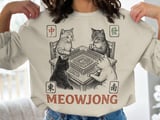 Vintage Meowjong Cat Art Print, Funny Mahjong Cats Wall Decor, Quirky Board Game Poster, Cute Retro Game Night Gift for Cat Lovers thumbnail 2