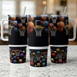 40oz Tumbler Sublimation PNG, Distressed Basketball Design, Tapered Seamless Digital Download, Hoops Sports Lover, Car Coaster Freebie thumbnail 6