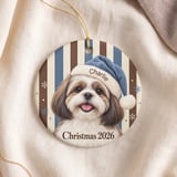 Shih Tzu Christmas Ornament 2026, Cute Dog Lover Holiday Keepsake, Blue Santa Hat Puppy Tree Decor, Vintage Dog Mom Gift thumbnail 5