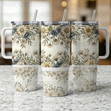 40oz Tumbler Wrap Sublimation Digital, Seamless Distressed Floral Daisy, Luxury Bridal Party Design, Customizable Bride Maid of Honor Gift thumbnail 4