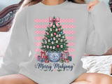Merry Mahjong Christmas Tree Print, Chinoiserie Preppy Holiday Decor, Pink Bow Game Night Art, Grandmillennial Winter Gift For Mahjong Lover thumbnail 10