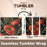 Red Poppy Tumbler Design, Floral Digital Paper, Watercolor Flowers, Tumbler Png, Junk Journal Pages, Digital Scrapbooking Paper thumbnail 7