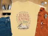Jesus Knows I'm Trying T-Shirt, Christian Faith Tee, Inspirational Religious Gift for Her, Cottagecore Sparrow Bible Floral thumbnail 6