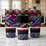 40oz Tumbler Sublimation PNG, Skateboard Graffiti Basketball, Add Custom Name, Digital Design, Distressed Tapered Seamless Wrap, Youth Sport thumbnail 6