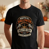 Nautical Halloween Skeleton Crew All Hands No Flesh Ship Wheel Graphic Crewneck Sweatshirts thumbnail 12