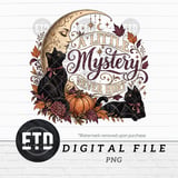 Vintage Black Cat PNG Celestial Moon Halloween Graphic, Whimsigoth Autumn Pumpkin Witchy Clipart, A Little Mystery Never Hurt Fall Design thumbnail 11