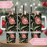 Tulip Tumbler Design, Floral Digital Paper, Watercolor Flower Backgrounds, Junk Journal Pages, Printable tumbler png, Scrapbooking Digital thumbnail 8