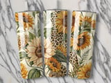 Sunflower Leopard 20oz Tumbler Wrap PNG, Floral Print Tumbler Design, Digital Download Tumbler, Sublimation Template, Tumbler Designs thumbnail 2
