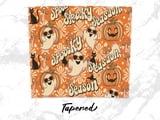 Spooky Season Tumbler Wrap Digital, Retro Halloween Ghost Pumpkin Seamless 20oz Skinny Straight Tumbler Wrap PNG Sublimation Design thumbnail 5