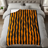 Distressed Orange Black Stripe Velveteen Blanket | Spooky Halloween Woven Throw Pillow | Grunge Fall Decor Gift thumbnail 5