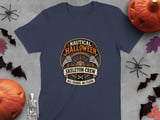 Nautical Halloween Skeleton Crew All Hands No Flesh Ship Wheel Graphic Crewneck Sweatshirts thumbnail 3