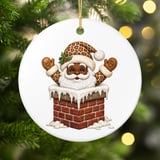 Black Santa Christmas Ornament, Cute Leopard Print Santa in Chimney Tree Hanging Ornament, African American Holiday Keepsake Decor Gift thumbnail 3