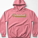 Pickleball Gildan Fleece Hoodie, Pickleball Vintage 70s Rainbow Layered Script, Warm Court Pullover thumbnail 11