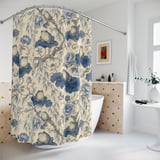 Whimsical Blue Lotus Frog Pond Shower Curtain thumbnail 2