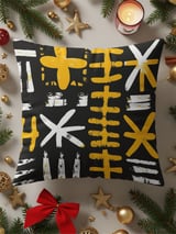 African Mud Cloth Velveteen Blanket, Tribal Art Woven Throw, Abstract Boho Pillow Cover, Black Yellow White Pattern Home Decor Gift thumbnail 10