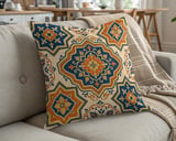 Moroccan Tile Pillow Cover, Blue Orange Medallion Cushion Case, Boho Eclectic Home Decor Accent Pillow Case thumbnail 5