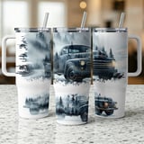 Vintage Truck 40oz Tumbler Wrap Design PNG, Misty Forest Mountain Classic Pickup Car Sublimation Wrap Digital Download for Him thumbnail 5