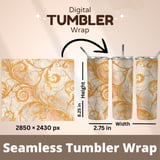 20 oz Skinny Tumbler Wrap, Golden Floral Design, Straight and Tapered, Marble Texture, Tumbler Digital Download, Sublimation png thumbnail 5