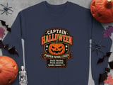 Captain Halloween Pumpkin Patrol Leader Graphic Print Crewneck Sweatshirts Spooky Season Jack O Lantern Design thumbnail 8