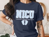 NICU Nurse T-Shirt: Neonatal Intensive Care, Blue Gingham Design, Baby Feet thumbnail 3