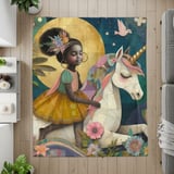 Afro Girl Unicorn Blanket Pillow Case: Dreamy Floral Art, Magical Fantasy thumbnail 9