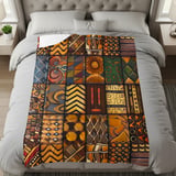 Global Boho Mosaic Velveteen Blanket, African Tribal Art Throw Pillow, Earthy Textured Woven Blanket, Unique Home Decor Gift thumbnail 8