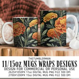Marigold Tumbler Design, Digital Paper, Floral Background, Junk Journal Pages, Scrapbooking Paper, Printable Tumbler Png, Orange Flowers thumbnail 4