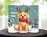 Festive Dog 20oz Tumbler Wrap, Christmas Dog Antlers, Winter Scarf Cute Puppy, Seamless Sublimation Design, PNG Digital Download thumbnail 6