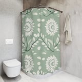 Sage Green Floral Shower Curtain and Bath Mat Set, Folk Art Botanical Flower Bathroom Decor, Cottagecore Farmhouse Boho Bath Set Gift thumbnail 7