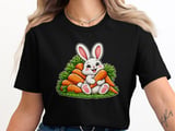 Cute lucky Bunny Rabbit T-Shirt, Carrots Graphic Tee, Animal Lover Gift, Soft Casual Apparel, Unisex Clothing thumbnail 1