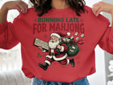 Running Late For Mahjong Christmas Print, Retro Santa Claus Holiday Art, Funny Mahjong Player Gift, Game Night Graphic Holiday Decor thumbnail 3