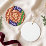 Lion Ornament, Boho Leo Zodiac Decor, African Safari Wildlife Holiday Keepsake, Tribal Lion Gift for Astrology and Big Cat Lovers thumbnail 4