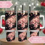 Cherry Blossom Tumbler Design, Floral Tumbler Png, Watercolor Flowers Digital Paper, Junk Journal Pages, Pink Floral Background, Digital thumbnail 8