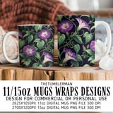 Morning Glory Tumbler Design, Digital Papers, Watercolor Flower, Floral Junk Journal, Printable Tumbler Png, Scrapbooking Paper thumbnail 4