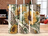 Sunflower Leopard 20oz Tumbler Wrap PNG, Leopard Print Tumbler Design, Floral Tumbler Sublimation, Leopard Tumbler, Tumbler Design thumbnail 1